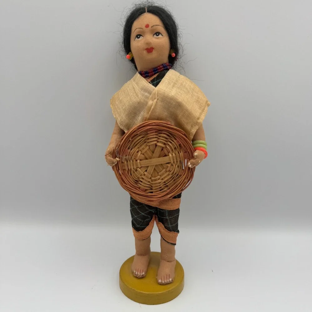 Vintage Folk Art‎ Doll Woman Holding Basket Ethnic Traditional Outfit